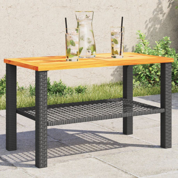 Mesa de jardín ratán sintético madera acacia negro 70x38x42 cm D