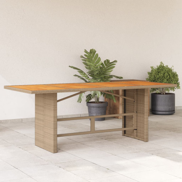 Mesa de jardín superficie de madera ratán PE beige 190x80x74 cm D