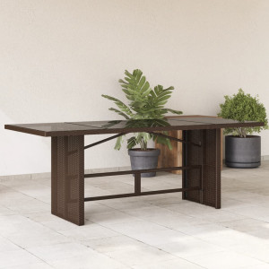 Mesa de jardín superficie de vidrio ratán PE marrón 190x80x74cm D