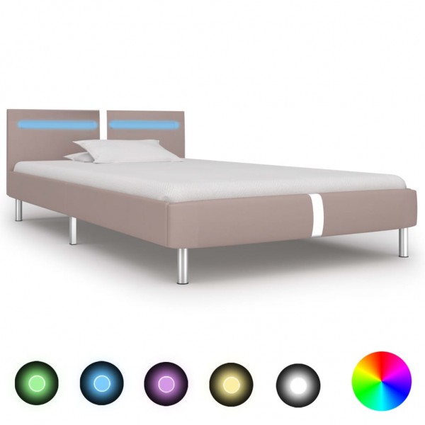 Estrutura de cama com LED couro sintético capuchino 90x200 cm D