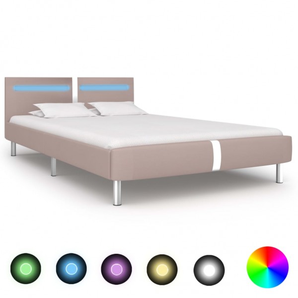 Estructura de cama con LED cuero sintético capuchino 120x200 cm D