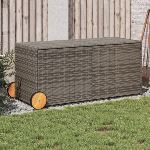 Caixa de armazenamento de jardim com rodas rattan sintético cinza 283L D