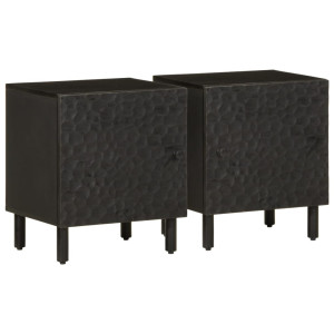 Mesitas de noche 2 uds madera maciza de mango negro 40x33x46 cm D