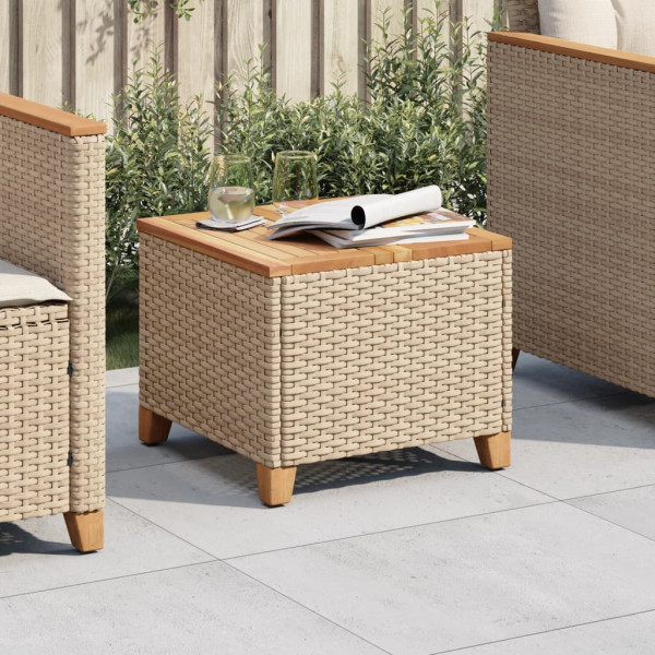 Mesa de jardín ratán sintético madera acacia beige 45x45x37 cm D