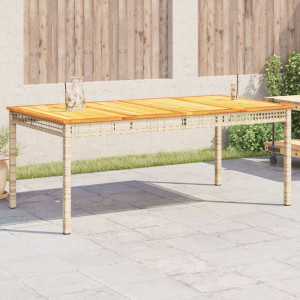 Mesa de jardín ratán sintético madera acacia beige 180x90x75 cm D