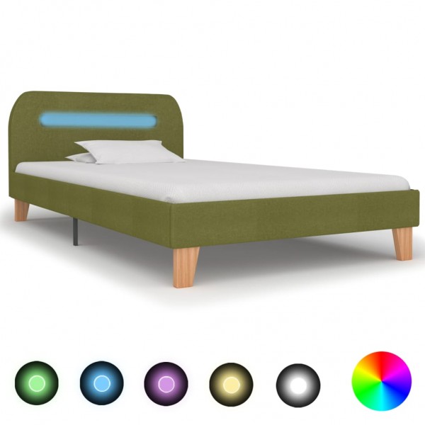 Estructura de cama con LED tela verde 90x200 cm D