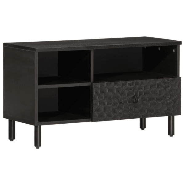 Mueble de TV madera maciza de mango negro 80x33x46 cm D