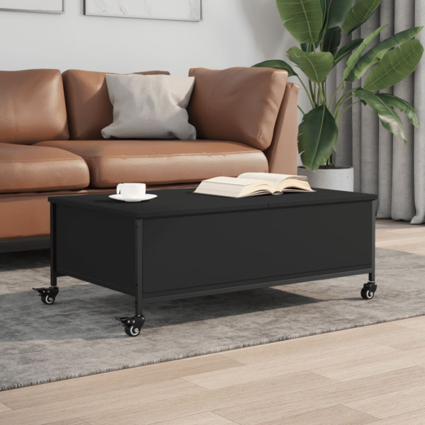 Mesa de centro con ruedas madera ingeniería negro 91x55x34 cm D