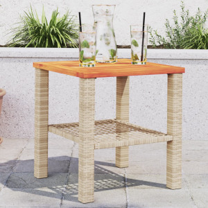 Mesa de jardín ratán sintético madera acacia beige 40x40x42 cm D