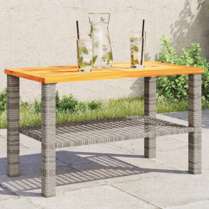 Mesa de jardín ratán sintético madera acacia gris 70x38x42 cm D