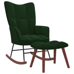 Silla mecedora con reposapiés terciopelo verde oscuro D