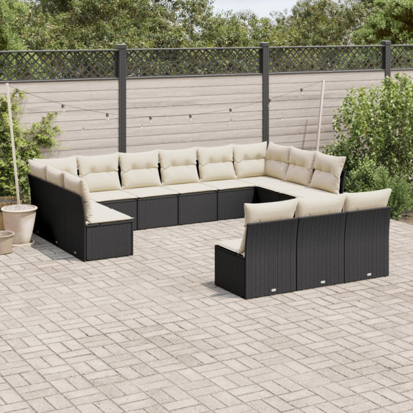 Conjunto de sofá e almofada de jardim com 13 peças de rattan sintético preto D