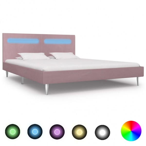 Estrutura de cama com LED tecido rosa 180x200 cm D