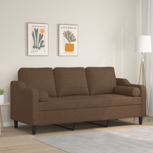 Sofá de 3 plazas con cojines tela marrón 180 cm D
