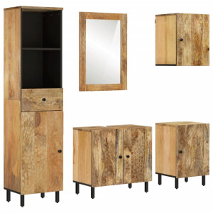 Conjunto de armarios de baño 5 piezas madera maciza de mango D