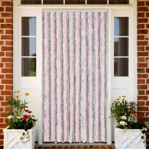 Cortina mosca em chenille cinza prateado e rosa 100x200 cm D