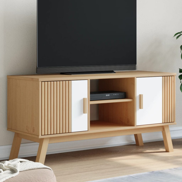 Mueble de TV OLDEN madera maciza pino blanco marrón 114x43x57cm D