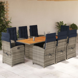 Set comedor de jardín 9 pzas con cojines ratán sintético beige D