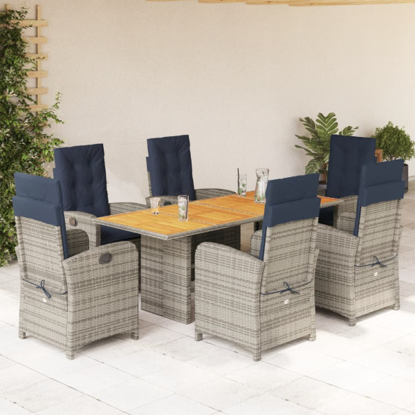 Set comedor de jardín 7 pzas con cojines ratán sintético beige D