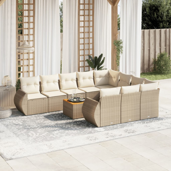 Set de sofás de jardín 11pzas con cojines ratán sintético beige D