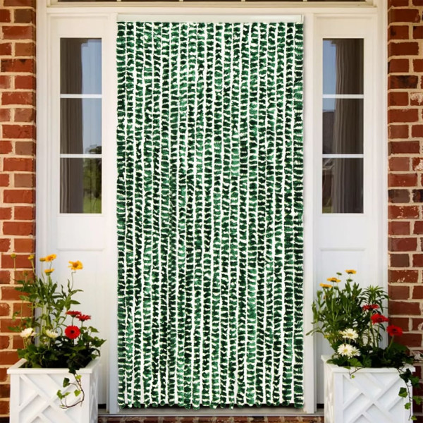 Cortina mosca em chenille verde e branco 90x200 cm D