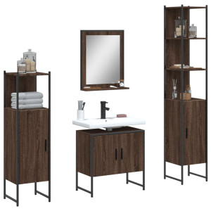 Set de muebles de baño 4 pzas madera contrachapada marrón roble D