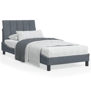 Estructura de cama con cabecero terciopelo gris oscuro 90x200cm D