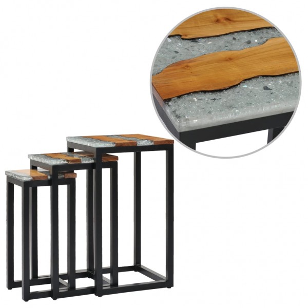 Mesas apilables 3 unidades madera maciza de teca y polirresina D