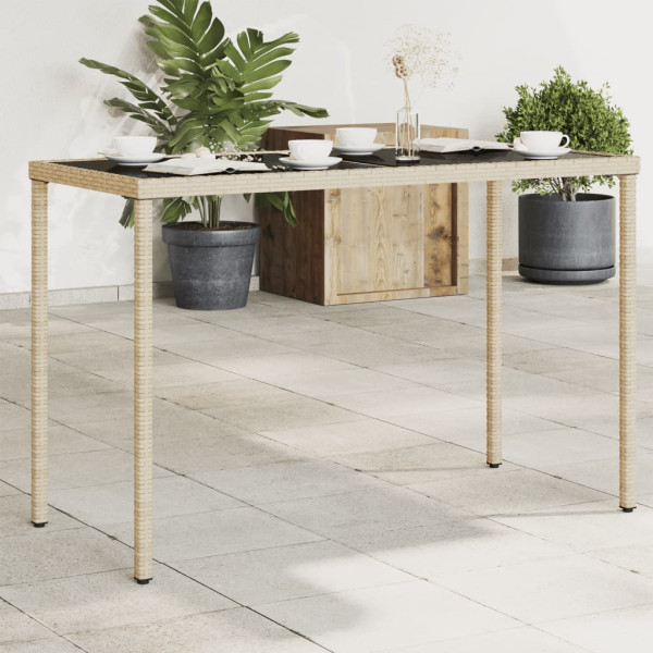 Mesa de jardín superficie de vidrio ratán PE beige 115x54x74 cm D