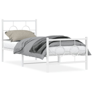 Estructura cama metal con cabecero y pie cama blanca 80x200 cm D