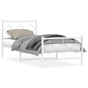 Estructura cama metal con cabecero y pie cama blanca 90x200 cm D