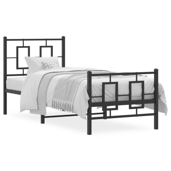 Estrutura de cama com cabeceira e estribo de metal preto 80x200 cm D