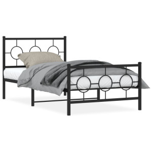 Estructura de cama con cabecero y estribo metal negro 100x200cm D