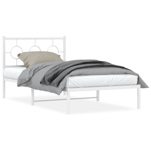 Estructura de cama de metal con cabecero blanco 100x200 cm D