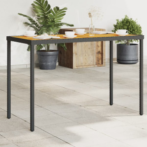 Mesa de jardín superficie de madera ratán PE negro 115x54x74 cm D