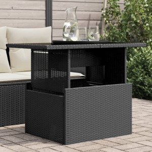 Mesa de jardín superficie de vidrio ratán PE negro 100x55x73 cm D