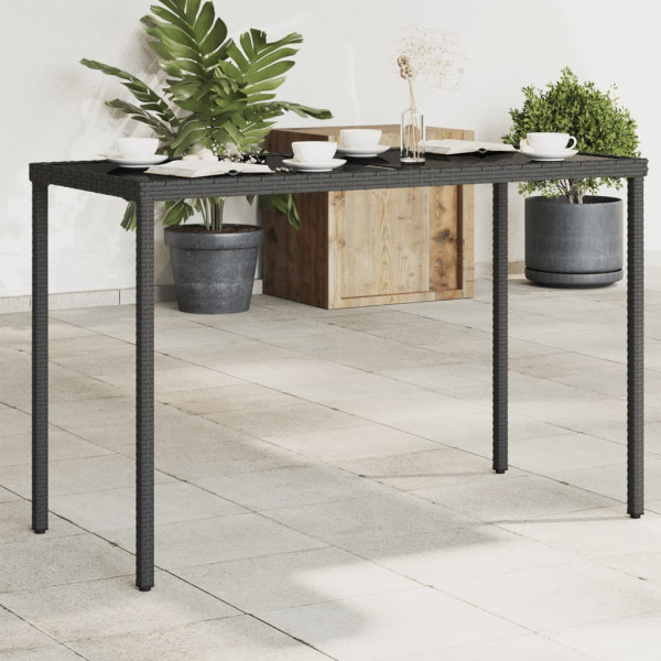 Mesa de jardín superficie de vidrio ratán PE negro 115x54x74 cm D