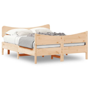 Estructura de cama con cabecero madera maciza pino 140x190 cm D