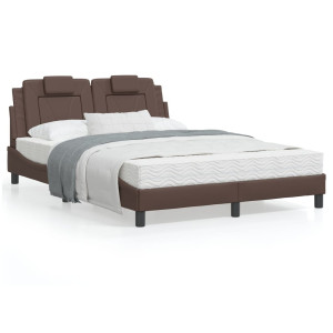 Estructura de cama cabecero cuero sintético marrón 120x200 cm D