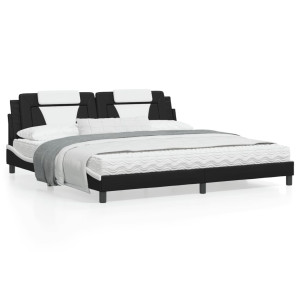 Estructura de cama con cabecero cuero sintético negro y blanco D