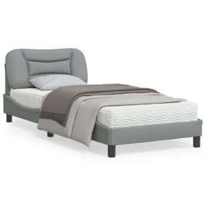 Estructura de cama con luces LED tela gris claro 90x190 cm D