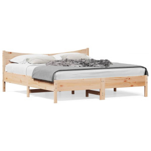Estructura de cama con cabecero madera maciza de pino 200x200cm D