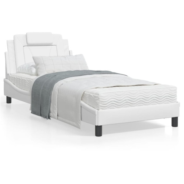 Estructura cama con luces LED cuero sintético blanco 90x190 cm D