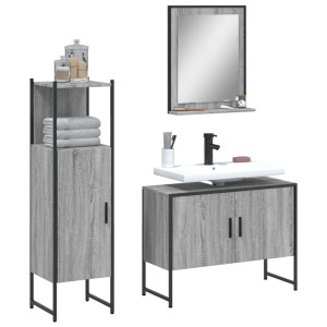 Set de muebles de baño 3 pzas madera contrachapada gris sonoma D