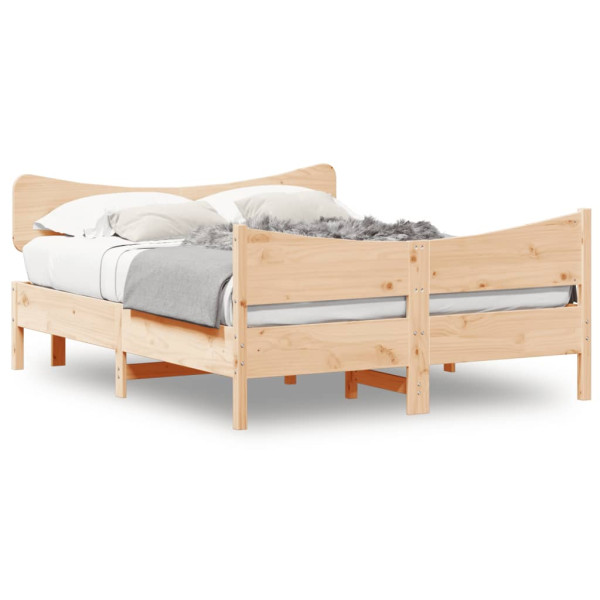 Estrutura de cama com cabeçalho de madeira maciça de pinho 160x200 cm D