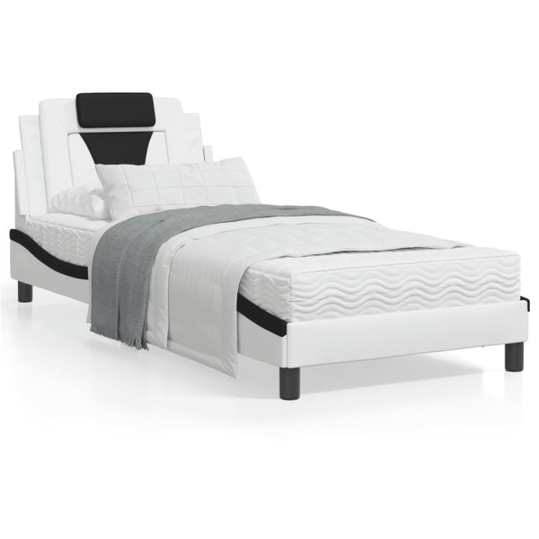 Estrutura da cama cabeceira de couro sintético branco preto 90x200 cm D