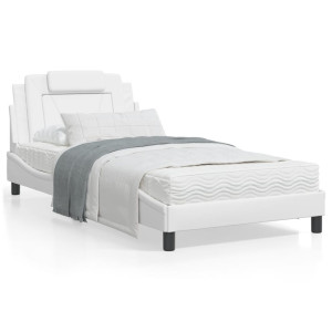 Estructura de cama cabecero cuero sintético blanco 100x200 cm D