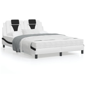 Estructura cama cabecero cuero sintético blanco negro 120x200cm D