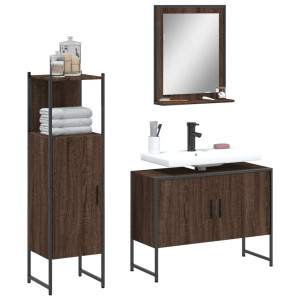 Set de muebles de baño 3 pzas madera contrachapada roble marrón D