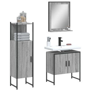 Set de muebles de baño 3 pzas madera contrachapada gris sonoma D